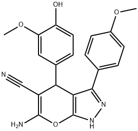 6-amino-4-(4-hydroxy-3-methoxyphenyl)-3-(4-methoxyphenyl)-1,4-dihydropyrano[2,3-c]pyrazole-5-carbonitrile|