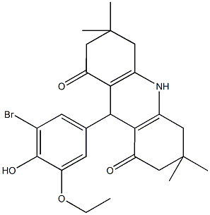 9-(3-bromo-5-ethoxy-4-hydroxyphenyl)-3,3,6,6-tetramethyl-3,4,6,7,9,10-hexahydroacridine-1,8(2H,5H)-dione Struktur