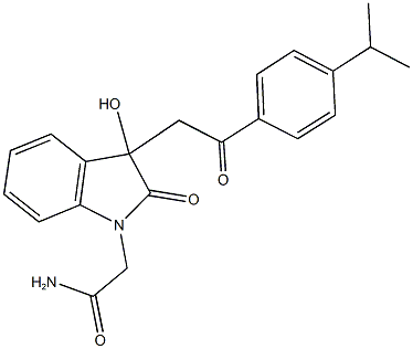 2-{3-hydroxy-3-[2-(4-isopropylphenyl)-2-oxoethyl]-2-oxo-2,3-dihydro-1H-indol-1-yl}acetamide Struktur