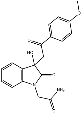 2-{3-hydroxy-3-[2-(4-methoxyphenyl)-2-oxoethyl]-2-oxo-2,3-dihydro-1H-indol-1-yl}acetamide 化学構造式