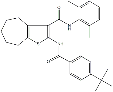 2-[(4-tert-butylbenzoyl)amino]-N-(2,6-dimethylphenyl)-5,6,7,8-tetrahydro-4H-cyclohepta[b]thiophene-3-carboxamide Struktur
