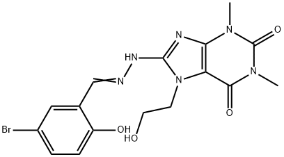 5-bromo-2-hydroxybenzaldehyde [7-(2-hydroxyethyl)-1,3-dimethyl-2,6-dioxo-2,3,6,7-tetrahydro-1H-purin-8-yl]hydrazone,442869-52-5,结构式