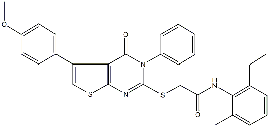 N-(2-ethyl-6-methylphenyl)-2-{[5-(4-methoxyphenyl)-4-oxo-3-phenyl-3,4-dihydrothieno[2,3-d]pyrimidin-2-yl]sulfanyl}acetamide Struktur