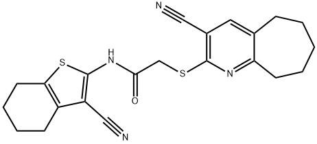 N-(3-cyano-4,5,6,7-tetrahydro-1-benzothien-2-yl)-2-[(3-cyano-6,7,8,9-tetrahydro-5H-cyclohepta[b]pyridin-2-yl)sulfanyl]acetamide Structure