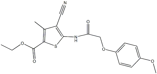 ethyl 4-cyano-5-{[(4-methoxyphenoxy)acetyl]amino}-3-methyl-2-thiophenecarboxylate 化学構造式