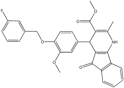 methyl 4-{4-[(3-fluorobenzyl)oxy]-3-methoxyphenyl}-2-methyl-5-oxo-4,5-dihydro-1H-indeno[1,2-b]pyridine-3-carboxylate Struktur