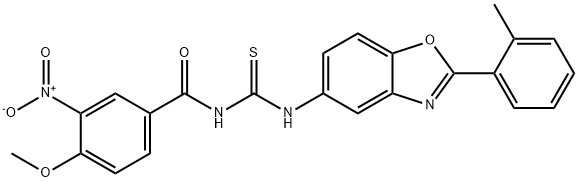 N-{3-nitro-4-methoxybenzoyl}-N'-[2-(2-methylphenyl)-1,3-benzoxazol-5-yl]thiourea 化学構造式