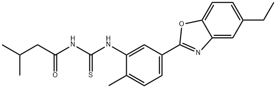 N-[5-(5-ethyl-1,3-benzoxazol-2-yl)-2-methylphenyl]-N'-(3-methylbutanoyl)thiourea 化学構造式