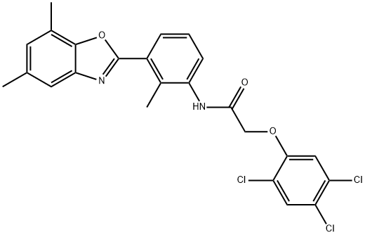 N-[3-(5,7-dimethyl-1,3-benzoxazol-2-yl)-2-methylphenyl]-2-(2,4,5-trichlorophenoxy)acetamide 化学構造式