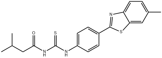 N-[4-(6-methyl-1,3-benzothiazol-2-yl)phenyl]-N'-(3-methylbutanoyl)thiourea 化学構造式