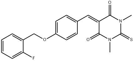 5-{4-[(2-fluorobenzyl)oxy]benzylidene}-1,3-dimethyl-2-thioxodihydro-4,6(1H,5H)-pyrimidinedione 结构式