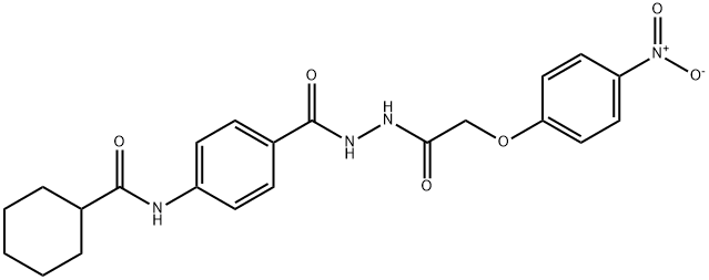 N-(4-{[2-({4-nitrophenoxy}acetyl)hydrazino]carbonyl}phenyl)cyclohexanecarboxamide 化学構造式