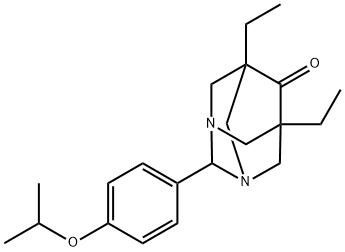 5,7-diethyl-2-(4-isopropoxyphenyl)-1,3-diazatricyclo[3.3.1.1~3,7~]decan-6-one Struktur