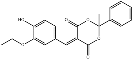 5-(3-ethoxy-4-hydroxybenzylidene)-2-methyl-2-phenyl-1,3-dioxane-4,6-dione Struktur