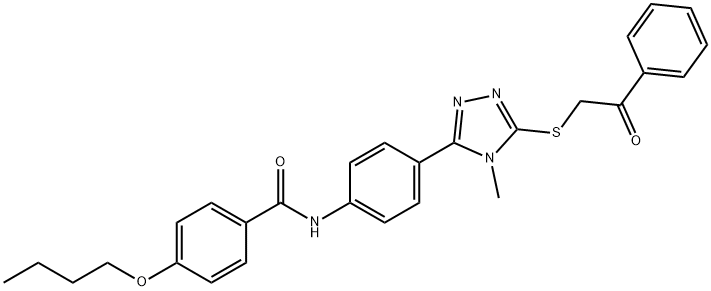 4-butoxy-N-(4-{4-methyl-5-[(2-oxo-2-phenylethyl)sulfanyl]-4H-1,2,4-triazol-3-yl}phenyl)benzamide 化学構造式