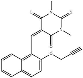 1,3-dimethyl-5-{[2-(2-propynyloxy)-1-naphthyl]methylene}-2-thioxodihydro-4,6(1H,5H)-pyrimidinedione 化学構造式