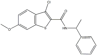 3-chloro-6-methoxy-N-(1-phenylethyl)-1-benzothiophene-2-carboxamide 化学構造式