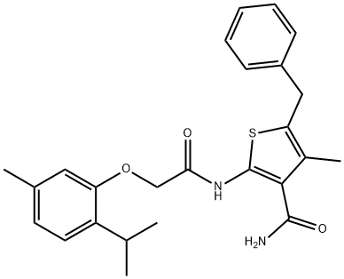 5-benzyl-2-{[(2-isopropyl-5-methylphenoxy)acetyl]amino}-4-methyl-3-thiophenecarboxamide Structure