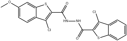 3-chloro-N'-[(3-chloro-1-benzothien-2-yl)carbonyl]-6-methoxy-1-benzothiophene-2-carbohydrazide 结构式