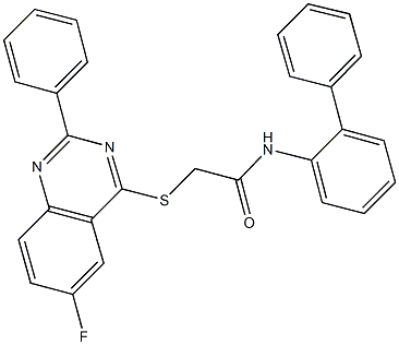 N-[1,1'-biphenyl]-2-yl-2-[(6-fluoro-2-phenyl-4-quinazolinyl)sulfanyl]acetamide 化学構造式