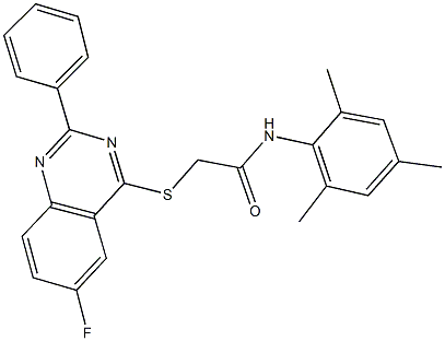 2-[(6-fluoro-2-phenyl-4-quinazolinyl)sulfanyl]-N-mesitylacetamide,443738-67-8,结构式