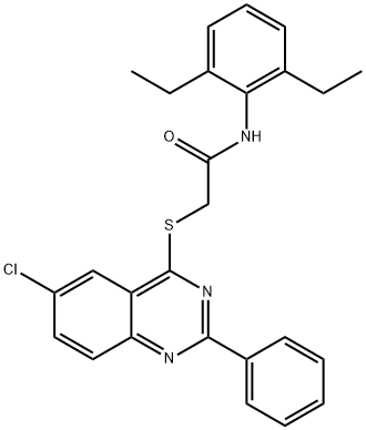 2-[(6-chloro-2-phenyl-4-quinazolinyl)sulfanyl]-N-(2,6-diethylphenyl)acetamide,443739-02-4,结构式