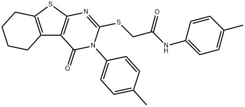 N-(4-methylphenyl)-2-{[3-(4-methylphenyl)-4-oxo-3,4,5,6,7,8-hexahydro[1]benzothieno[2,3-d]pyrimidin-2-yl]sulfanyl}acetamide,443740-03-2,结构式