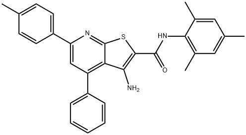 3-amino-N-mesityl-6-(4-methylphenyl)-4-phenylthieno[2,3-b]pyridine-2-carboxamide Structure