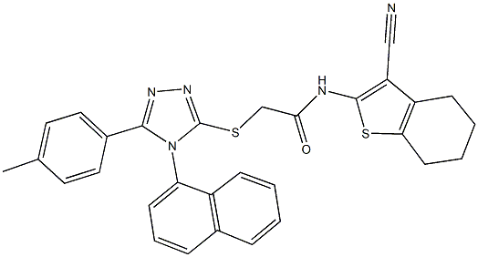 N-(3-cyano-4,5,6,7-tetrahydro-1-benzothien-2-yl)-2-{[5-(4-methylphenyl)-4-(1-naphthyl)-4H-1,2,4-triazol-3-yl]sulfanyl}acetamide,443740-92-9,结构式