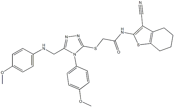 N-(3-cyano-4,5,6,7-tetrahydro-1-benzothien-2-yl)-2-{[5-[(4-methoxyanilino)methyl]-4-(4-methoxyphenyl)-4H-1,2,4-triazol-3-yl]sulfanyl}acetamide Structure