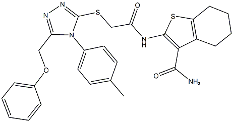 2-[({[4-(4-methylphenyl)-5-(phenoxymethyl)-4H-1,2,4-triazol-3-yl]sulfanyl}acetyl)amino]-4,5,6,7-tetrahydro-1-benzothiophene-3-carboxamide Struktur