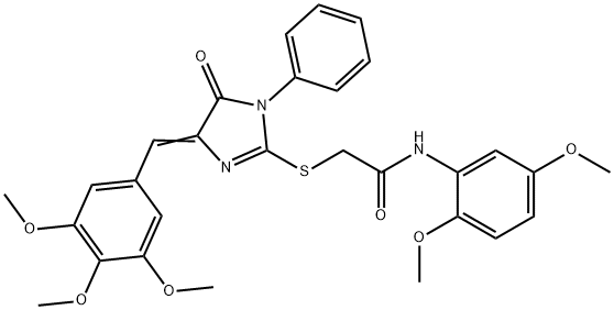 N-(2,5-dimethoxyphenyl)-2-{[5-oxo-1-phenyl-4-(3,4,5-trimethoxybenzylidene)-4,5-dihydro-1H-imidazol-2-yl]sulfanyl}acetamide,443785-51-1,结构式