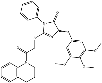 2-{[2-(3,4-dihydro-1(2H)-quinolinyl)-2-oxoethyl]sulfanyl}-3-phenyl-5-(3,4,5-trimethoxybenzylidene)-3,5-dihydro-4H-imidazol-4-one,443786-11-6,结构式