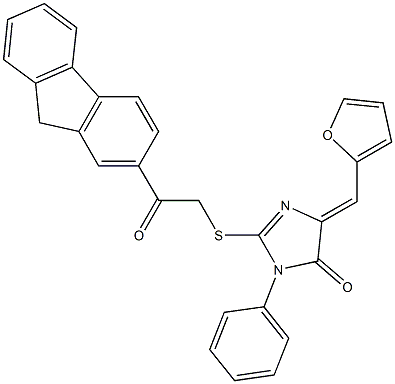 2-{[2-(9H-fluoren-2-yl)-2-oxoethyl]sulfanyl}-5-(2-furylmethylene)-3-phenyl-3,5-dihydro-4H-imidazol-4-one,443789-28-4,结构式