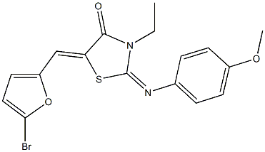 5-[(5-bromo-2-furyl)methylene]-3-ethyl-2-[(4-methoxyphenyl)imino]-1,3-thiazolidin-4-one Structure