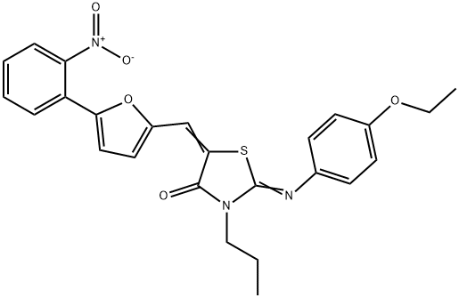 2-[(4-ethoxyphenyl)imino]-5-[(5-{2-nitrophenyl}-2-furyl)methylene]-3-propyl-1,3-thiazolidin-4-one,443871-57-6,结构式