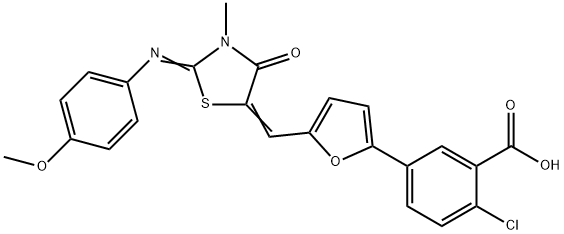 2-chloro-5-[5-({2-[(4-methoxyphenyl)imino]-3-methyl-4-oxo-1,3-thiazolidin-5-ylidene}methyl)-2-furyl]benzoic acid,443871-58-7,结构式