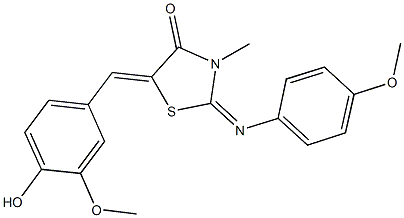 5-(4-hydroxy-3-methoxybenzylidene)-2-[(4-methoxyphenyl)imino]-3-methyl-1,3-thiazolidin-4-one,443871-60-1,结构式
