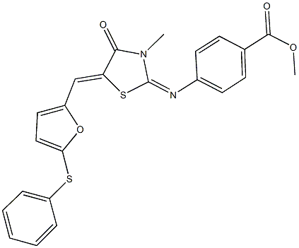 methyl 4-[(3-methyl-4-oxo-5-{[5-(phenylsulfanyl)-2-furyl]methylene}-1,3-thiazolidin-2-ylidene)amino]benzoate Structure