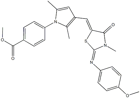 methyl 4-[3-({2-[(4-methoxyphenyl)imino]-3-methyl-4-oxo-1,3-thiazolidin-5-ylidene}methyl)-2,5-dimethyl-1H-pyrrol-1-yl]benzoate Struktur