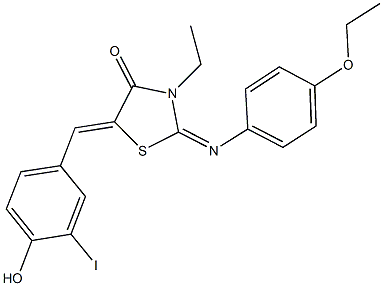 2-[(4-ethoxyphenyl)imino]-3-ethyl-5-(4-hydroxy-3-iodobenzylidene)-1,3-thiazolidin-4-one 结构式