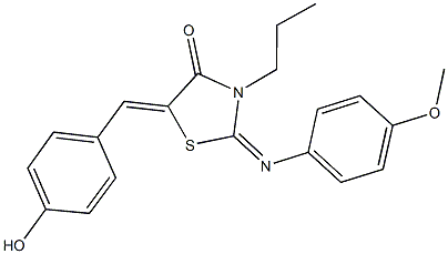 5-(4-hydroxybenzylidene)-2-[(4-methoxyphenyl)imino]-3-propyl-1,3-thiazolidin-4-one 化学構造式