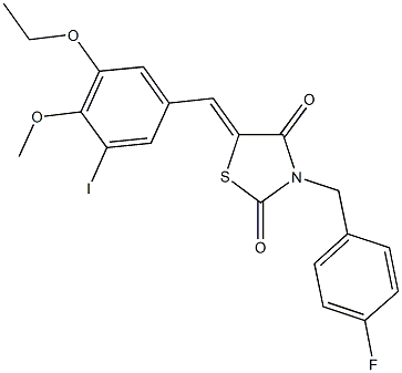 5-(3-ethoxy-5-iodo-4-methoxybenzylidene)-3-(4-fluorobenzyl)-1,3-thiazolidine-2,4-dione 结构式