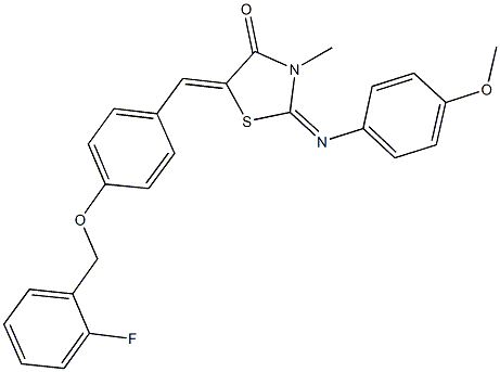 5-{4-[(2-fluorobenzyl)oxy]benzylidene}-2-[(4-methoxyphenyl)imino]-3-methyl-1,3-thiazolidin-4-one Struktur
