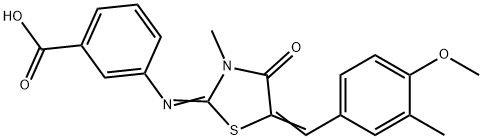 3-{[5-(4-methoxy-3-methylbenzylidene)-3-methyl-4-oxo-1,3-thiazolidin-2-ylidene]amino}benzoic acid Struktur