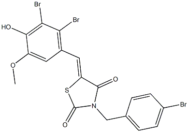 3-(4-bromobenzyl)-5-(2,3-dibromo-4-hydroxy-5-methoxybenzylidene)-1,3-thiazolidine-2,4-dione Structure
