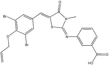 3-({5-[4-(allyloxy)-3,5-dibromobenzylidene]-3-methyl-4-oxo-1,3-thiazolidin-2-ylidene}amino)benzoic acid,443873-04-9,结构式