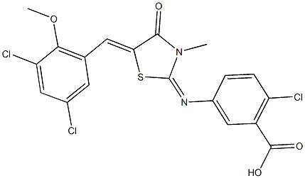 443873-28-7 2-chloro-5-{[5-(3,5-dichloro-2-methoxybenzylidene)-3-methyl-4-oxo-1,3-thiazolidin-2-ylidene]amino}benzoic acid