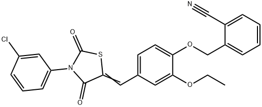 2-[(4-{[3-(3-chlorophenyl)-2,4-dioxo-1,3-thiazolidin-5-ylidene]methyl}-2-ethoxyphenoxy)methyl]benzonitrile Structure