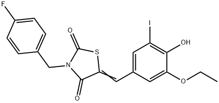 5-(3-ethoxy-4-hydroxy-5-iodobenzylidene)-3-(4-fluorobenzyl)-1,3-thiazolidine-2,4-dione Structure